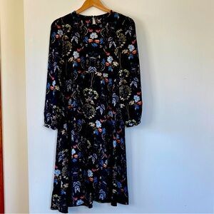 Zara boho navy floral long-sleeve midi dress women’s Medium